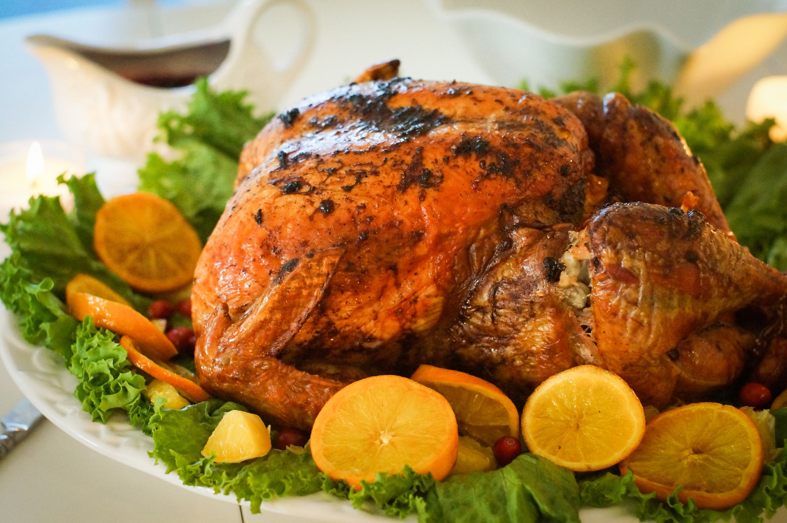 turkey-with-leaves-and-oranges-for-christmas-and-thanksgiving-SBI-300754884
