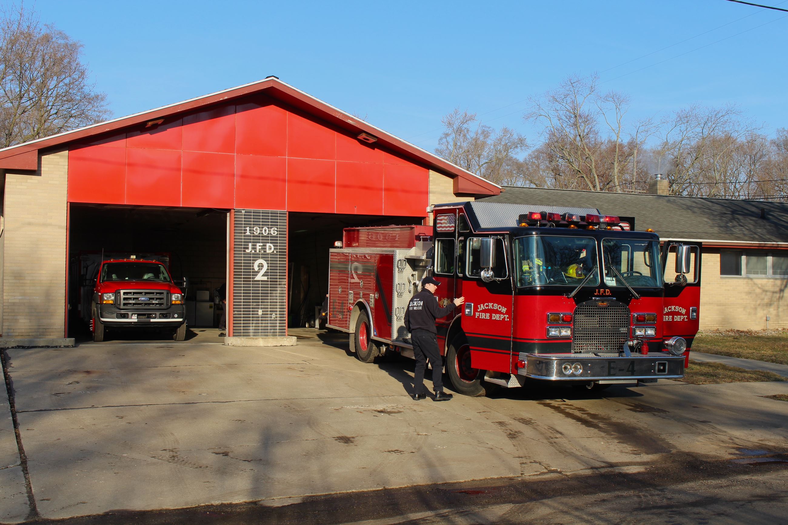 Fire station no. 2 with fire truck out in front