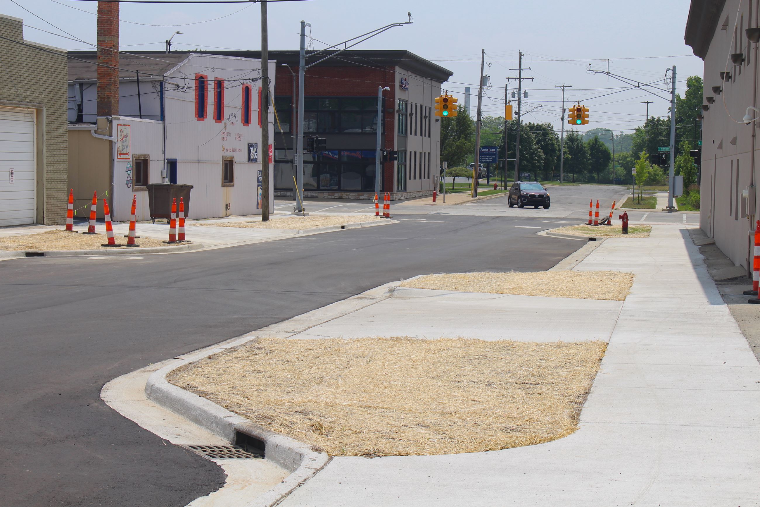 A new street surface in an urban area