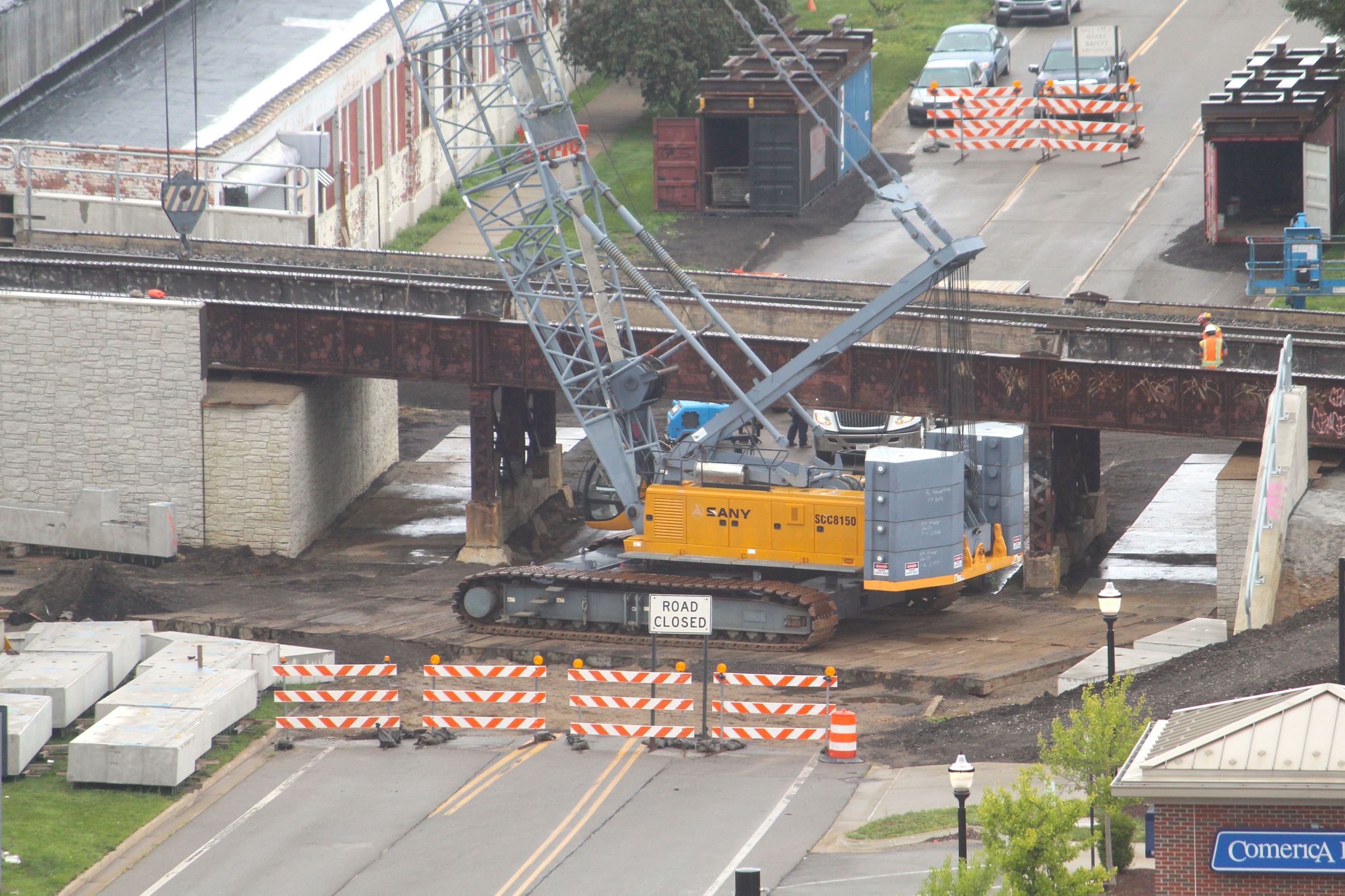 A trail bridge is replaced.