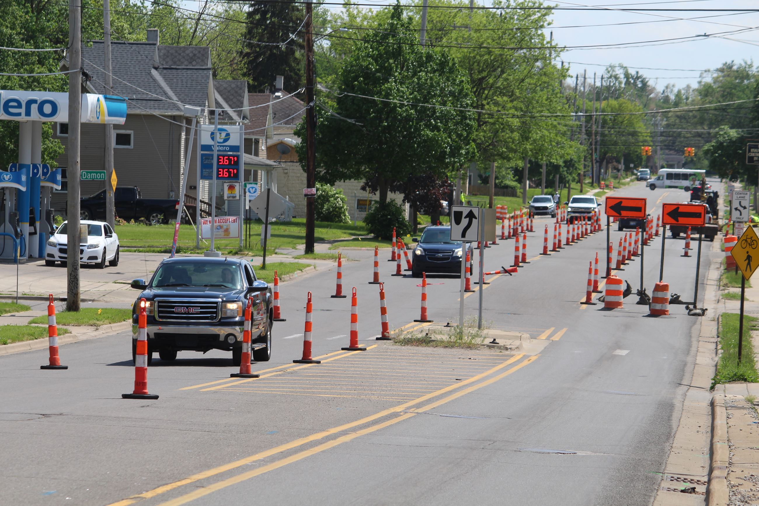 orange cones on a street 