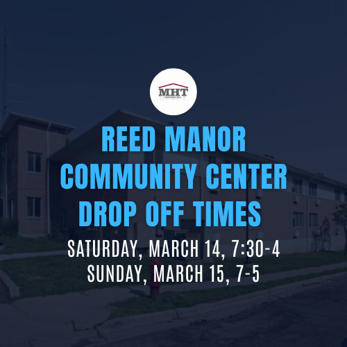 REED MANOR Community Center Drop Off times  - News Flash Graphic