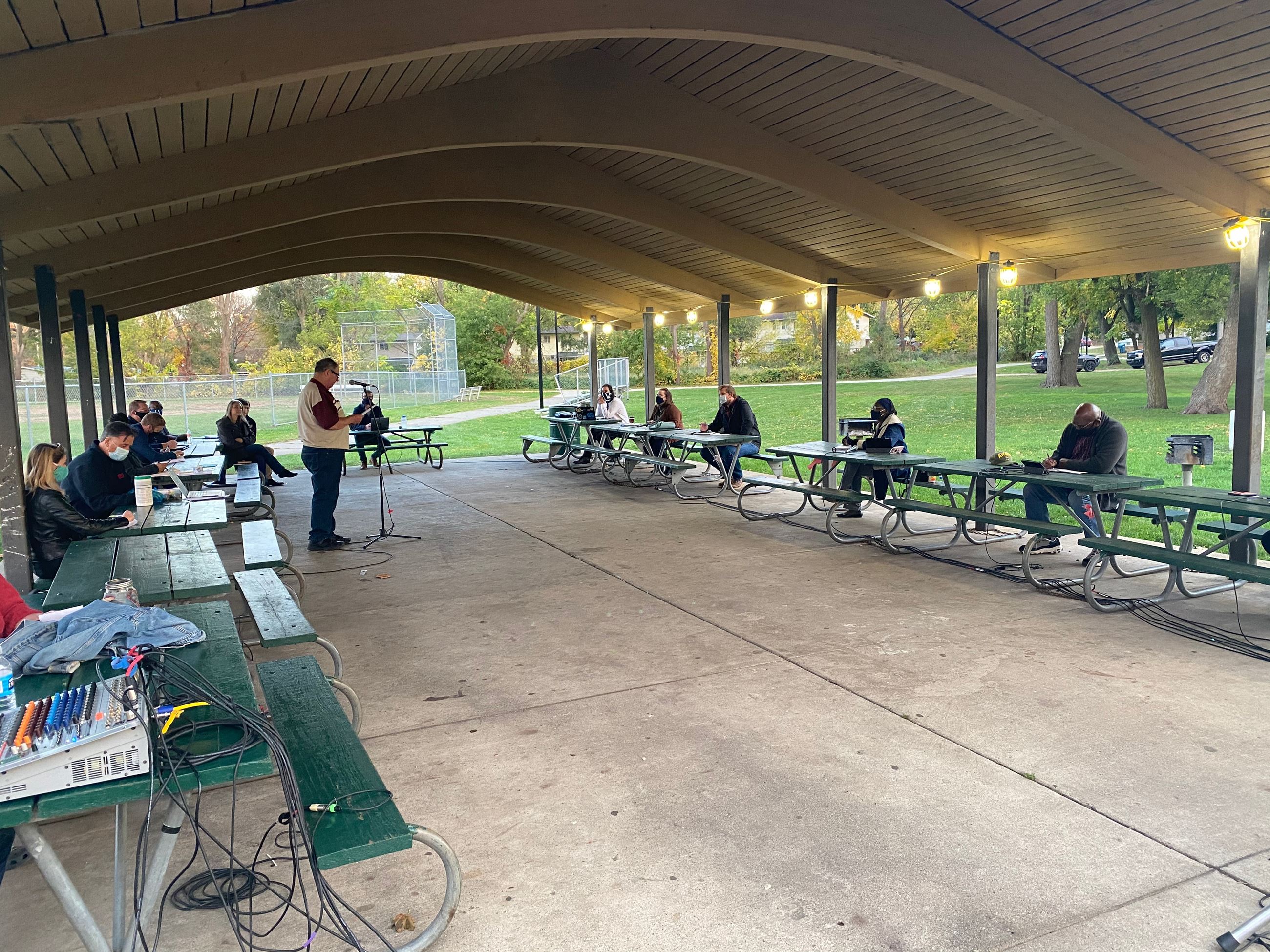 City Council meeting in MLK Center pavilion. 