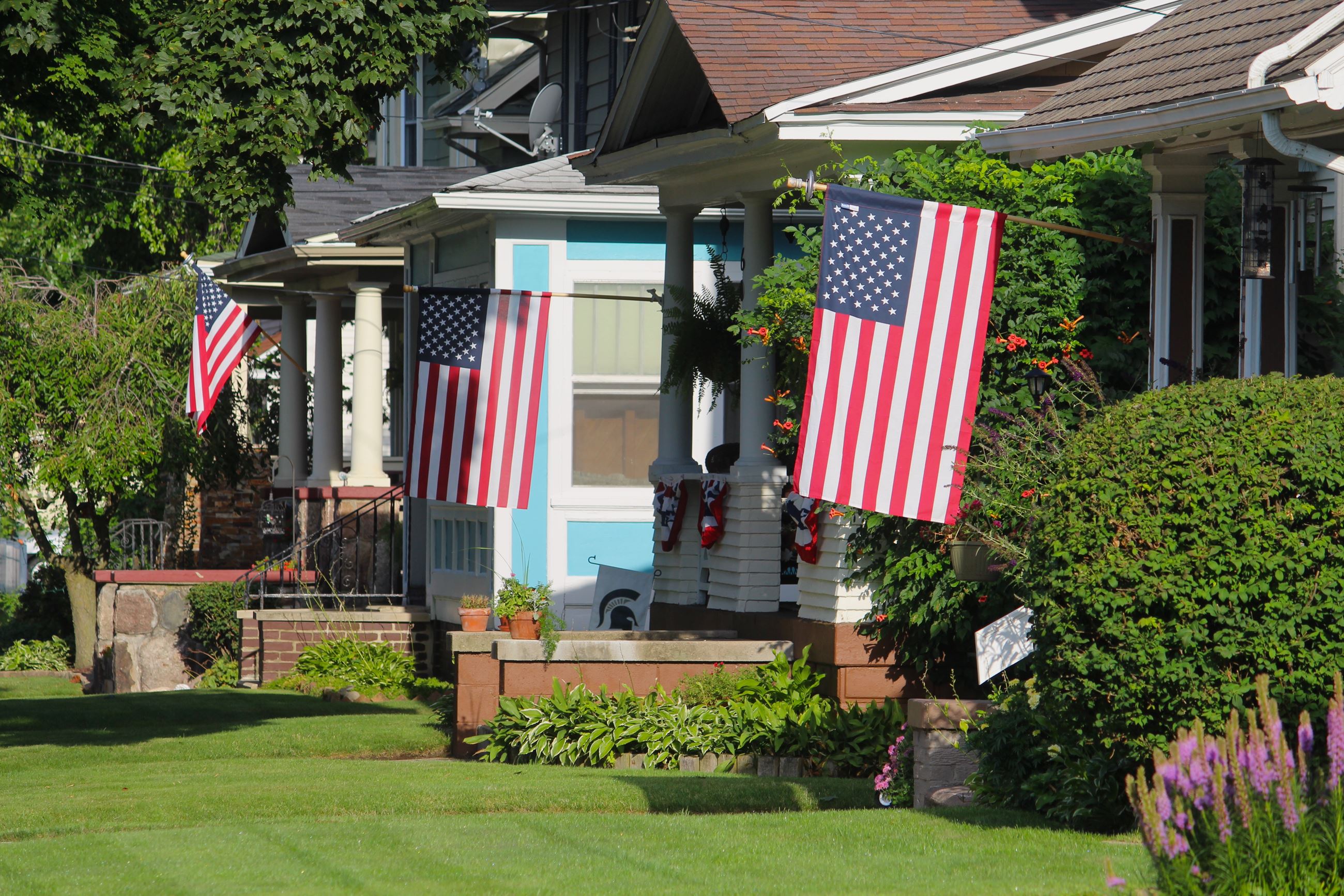 houses with flags 
