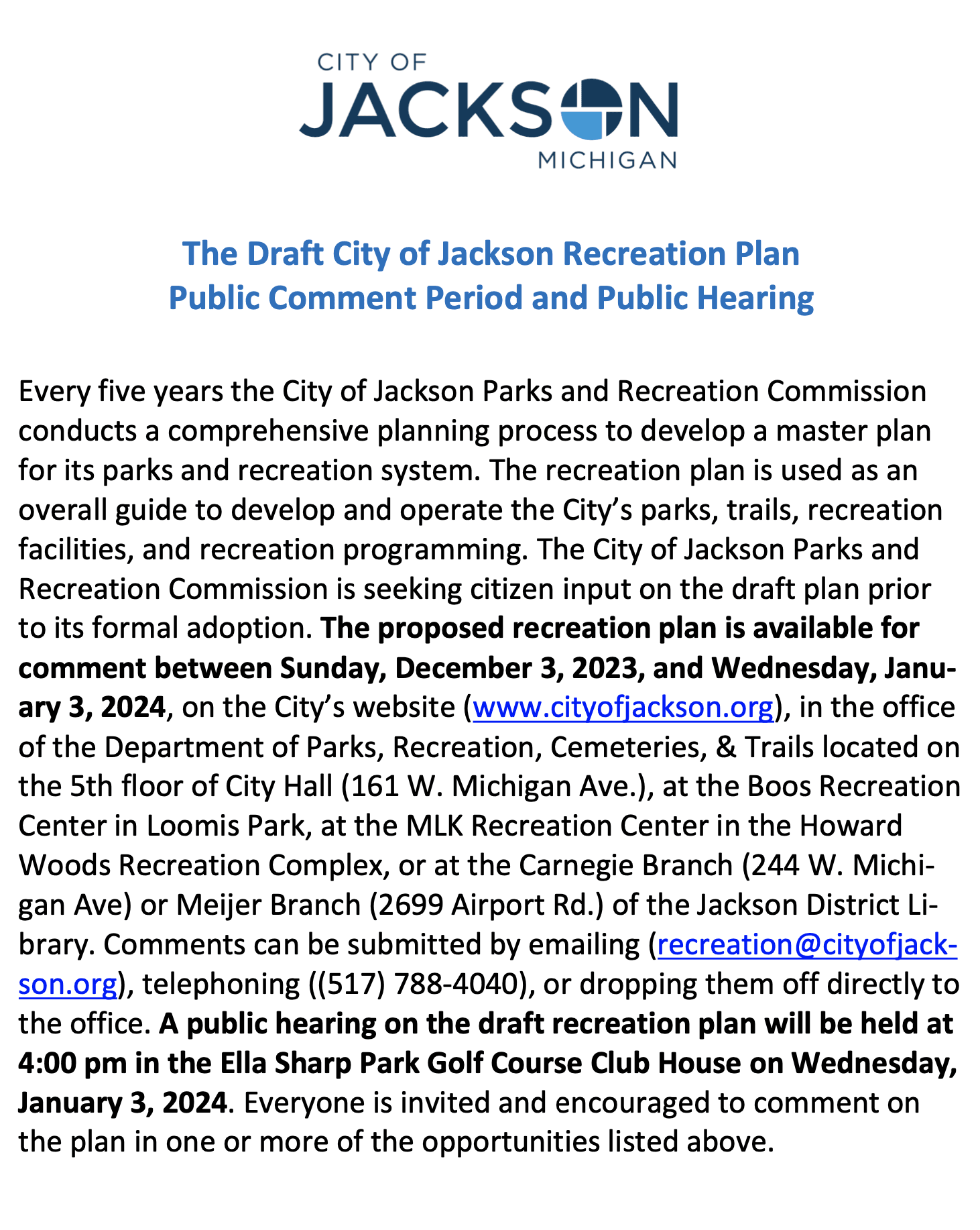 Parks and Rec master Plan image