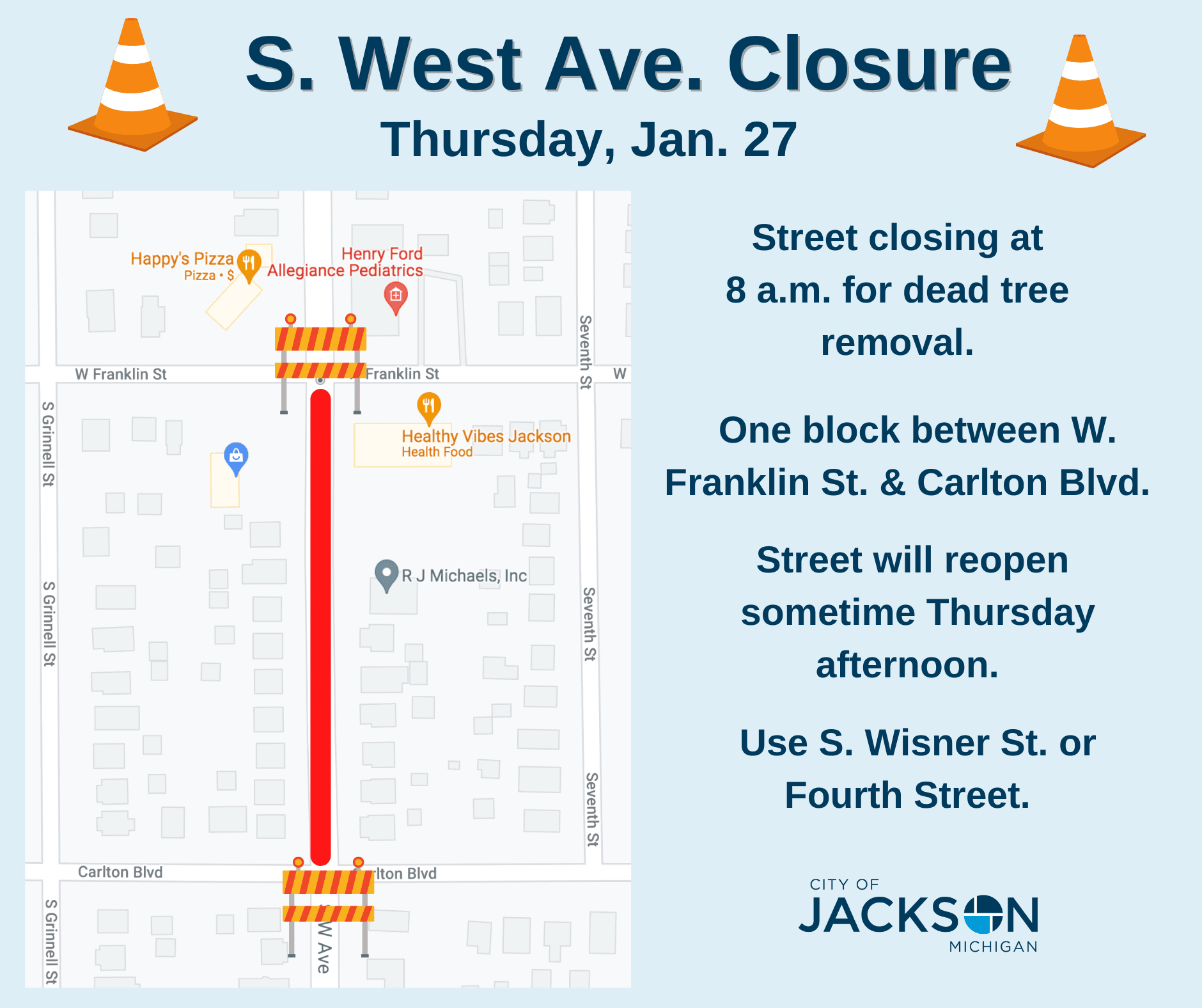 S. West Ave Closure Graphic