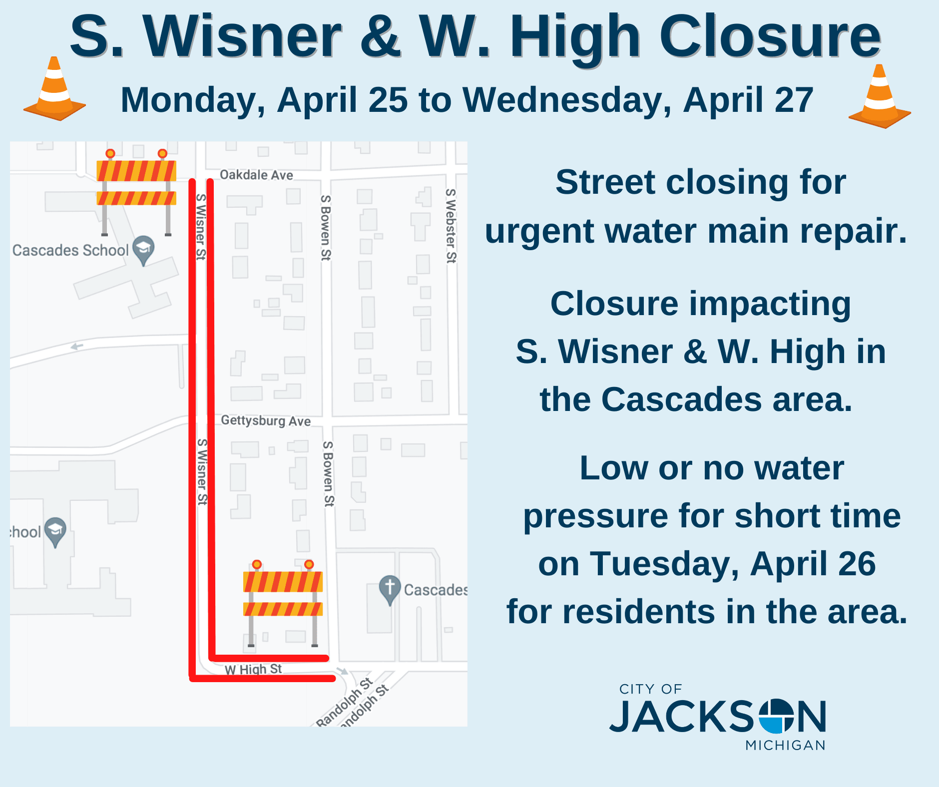 Water main repair closure graphic